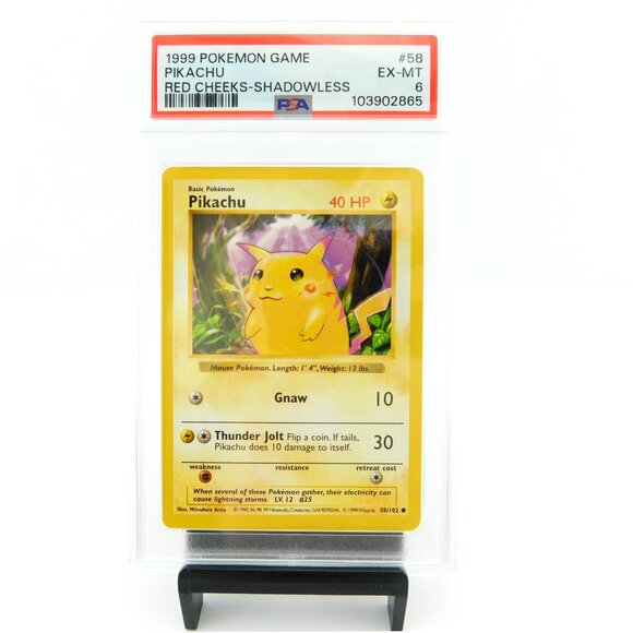 1999 PIKACHU Red-Cheeks Shadowless #58/102 PSA 6 Pokemon Card Game